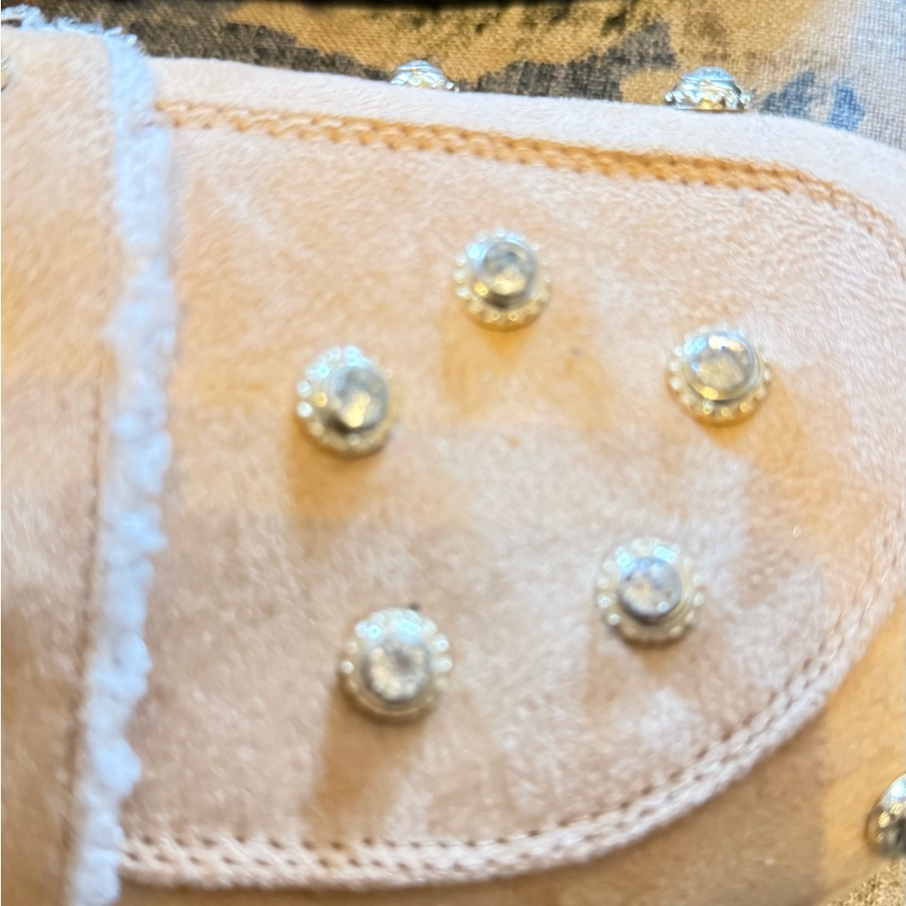 Studded Suede Shearling-Trim Mule Clogs worn once around the house - Picture 15 of 15